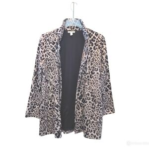 Dana Buchman women animal black spots print brown open long jacket blazer XL